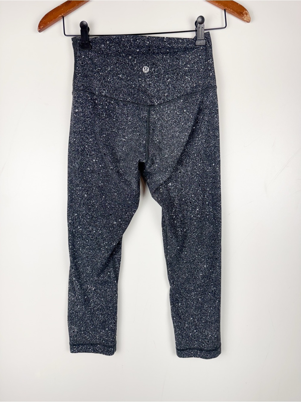 Lululemon Wunder Under HR Crop 4 Black Grey Space Dye Speckled Yoga Leggings